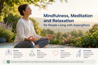Person practising mindfulness meditation outdoors to support relaxation and emotional wellbeing while living with aspergillosis.