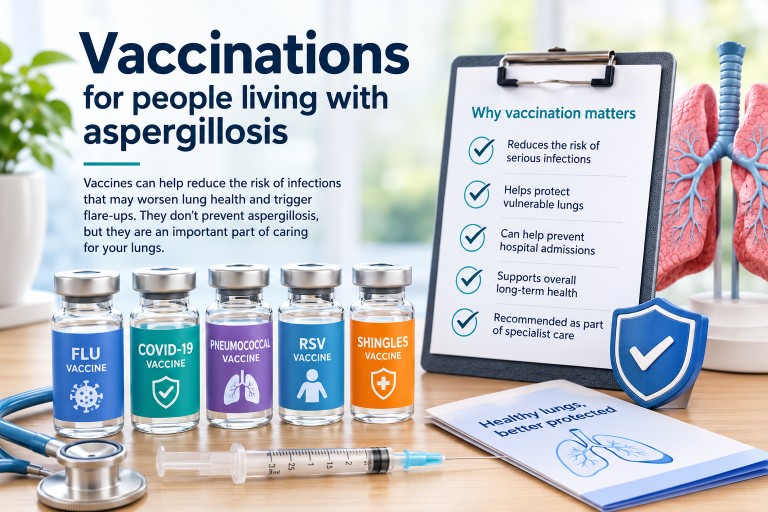 Vaccination protects people living with aspergillosis and other chronic lung diseases against serious respiratory infections.
