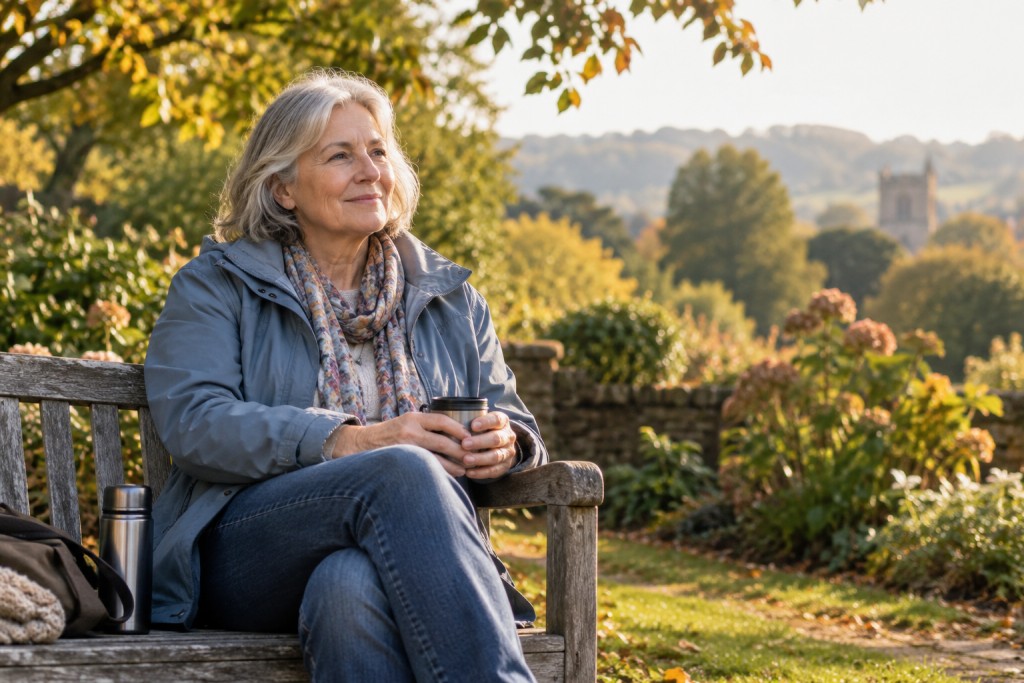 Woman taking a calm outdoor break to support mental wellbeing with chronic illness