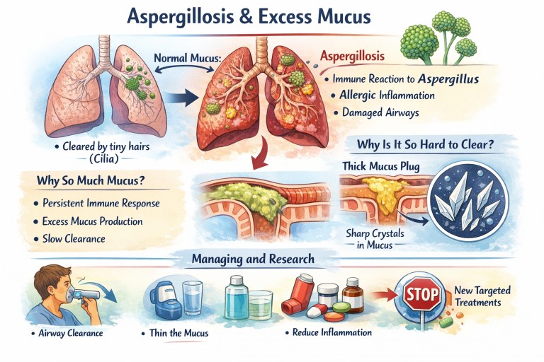 Thick airway mucus and mucus plugs in aspergillosis