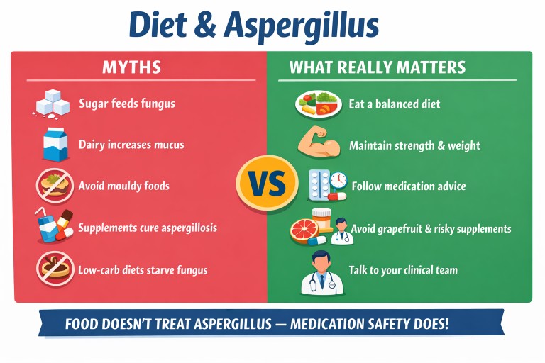 Healthy foods representing balanced nutrition for people with aspergillosis