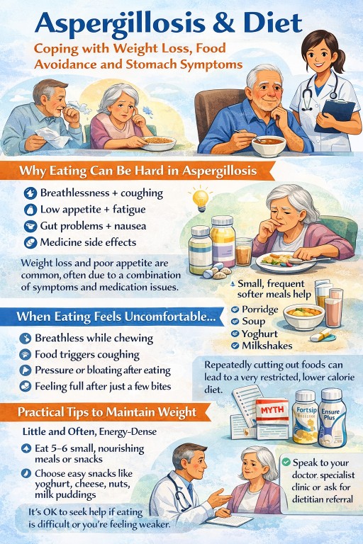 Person with aspergillosis receiving practical advice about nutrition and maintaining weight