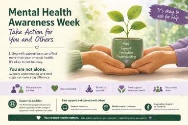 Illustration promoting mental health awareness for people living with aspergillosis, showing supportive hands holding a growing plant symbolising hope, connection, and emotional wellbeing