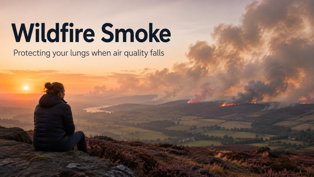 Person overlooking a smoky landscape affected by wildfire, illustrating the importance of protecting lung health and reducing smoke exposure for people with aspergillosis, asthma, bronchiectasis and COPD.