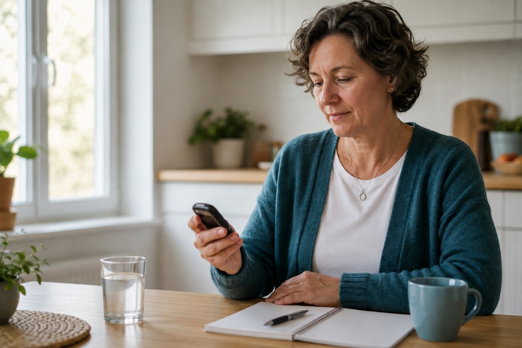 Person checking blood glucose at home while managing diabetes and aspergillosis
