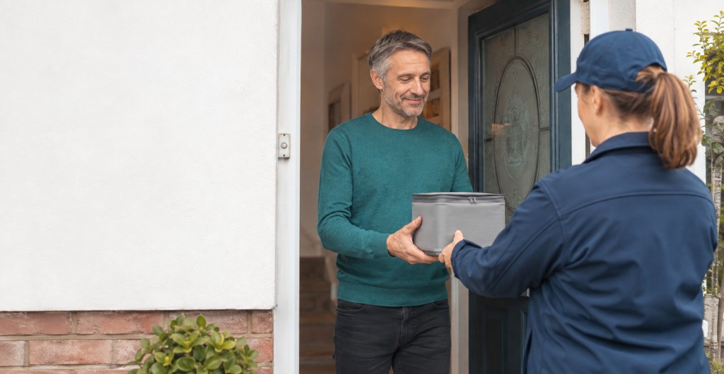 Patient receiving a specialist antifungal medicine delivery at home