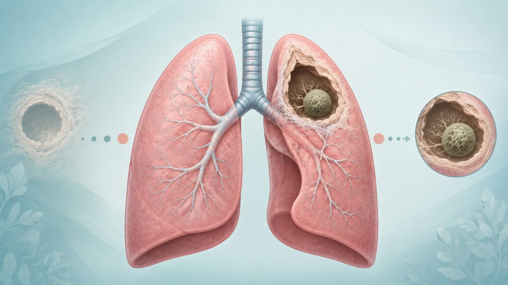Lung cavity left by pulmonary tuberculosis containing an Aspergillus fungal ball