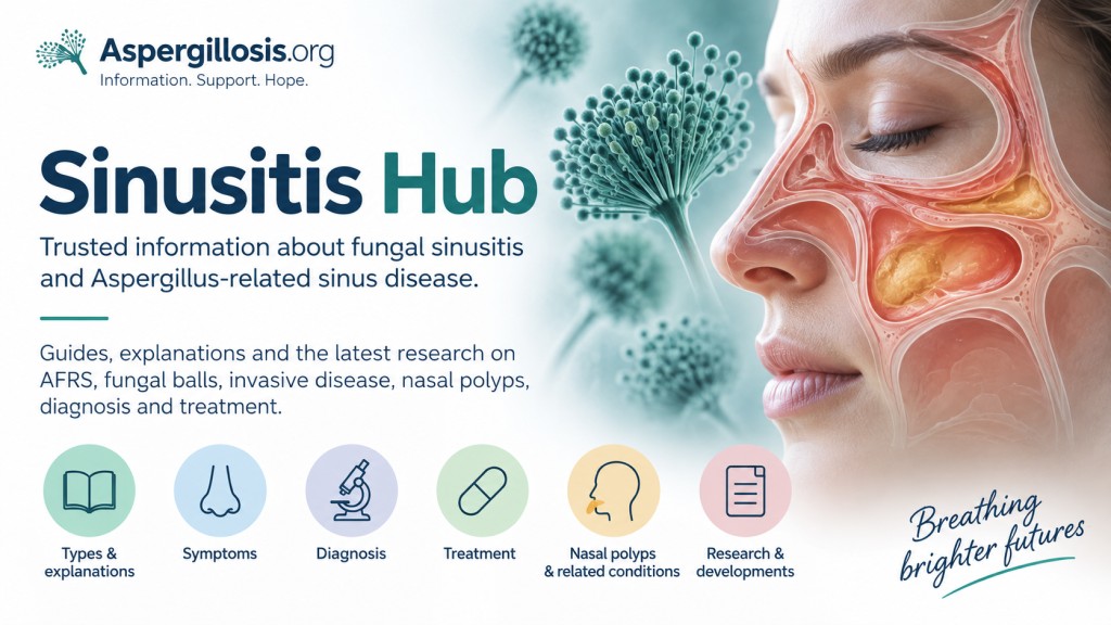 Illustration of the sinuses and Aspergillus for the fungal sinusitis information