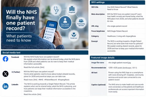 Illustration of a patient health record connecting GP, hospital and specialist healthcare services.